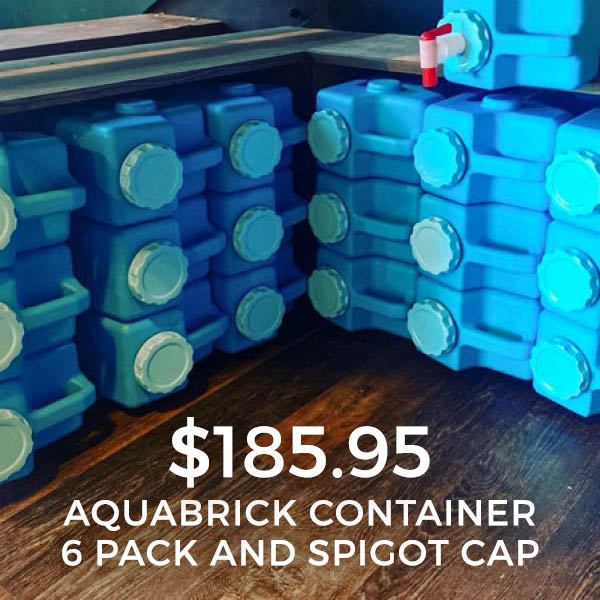 sagan life aquabrick container 6 pack stacked under stairs