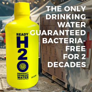 20-YEAR EMERGENCY WATER PALLETS: THE ONLY DRINKING WATER GUARANTEED BACTERIA-FREE FOR 2 DECADES