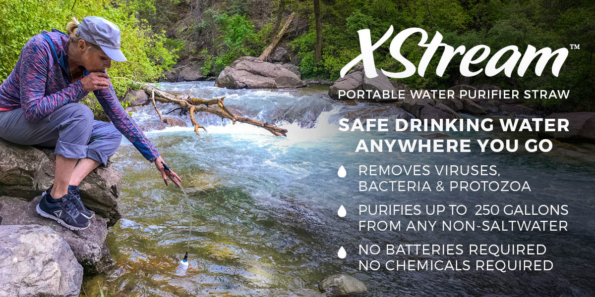 sagan life xstream straw virus removing water purifier woman using hiking water purifier by rushing river